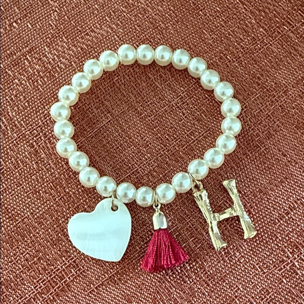 Pearl Beaded Bracelet with Heart and Tassel